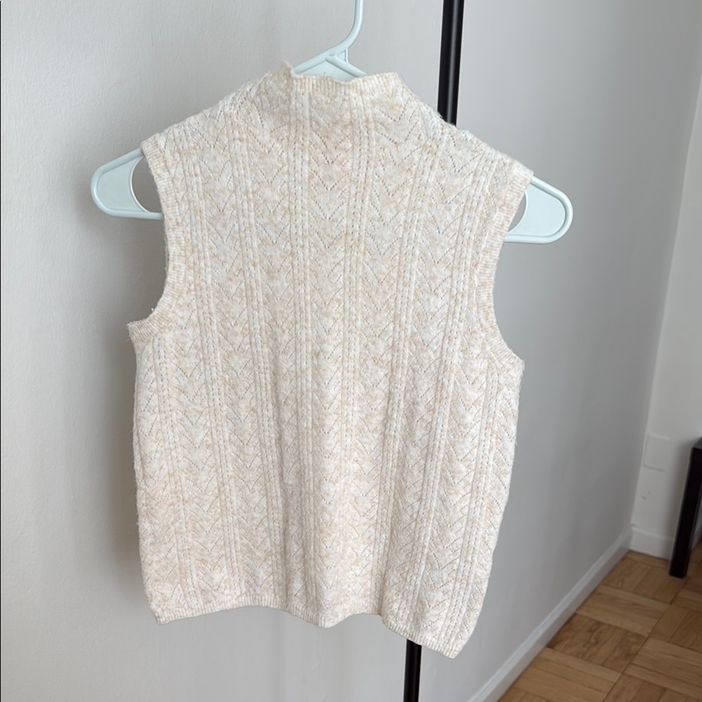 Cream Sleeveless Knit Sweater